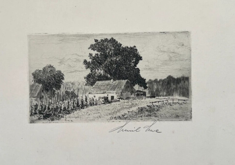 Landscape, Forest, Trees, House, Garden - Etching Antique Original - 8