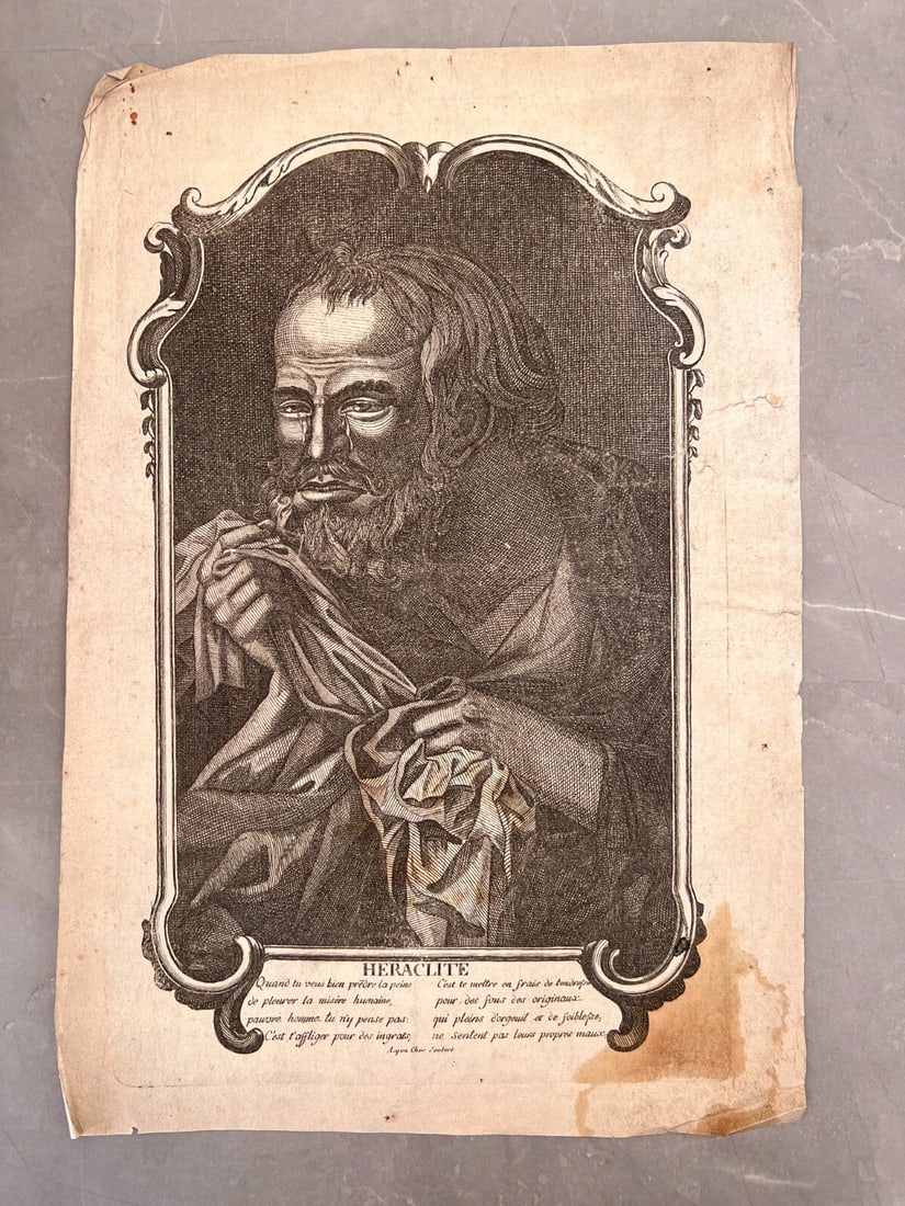 Antique Etching Original Heraclitus, Portrait signed - 8