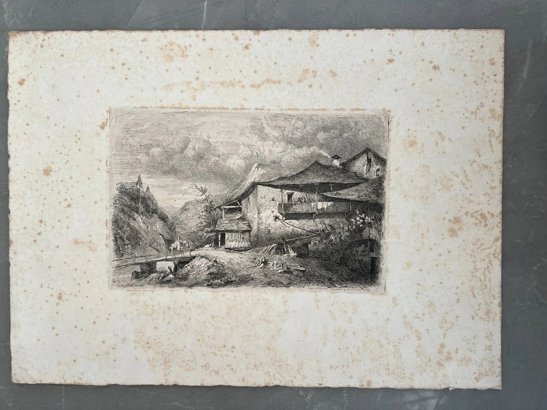 Landscape Forges Allevard Dauphine House People Antique Etching Original - 3