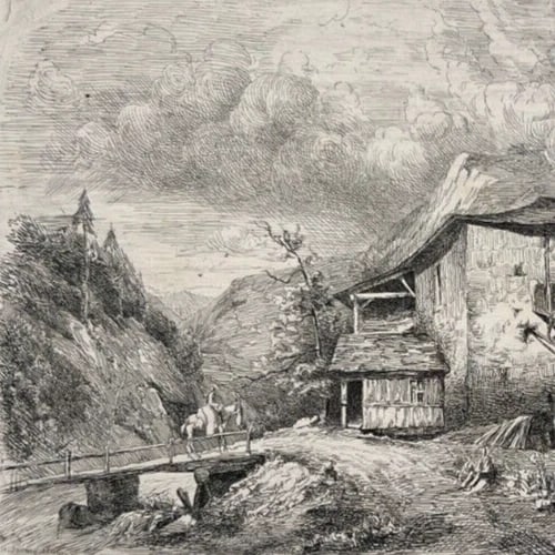 Landscape Forges Allevard Dauphine House People Antique Etching Original - 4