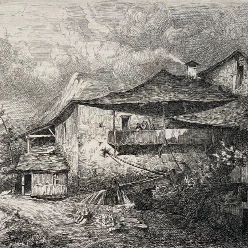 Landscape Forges Allevard Dauphine House People Antique Etching Original - 5