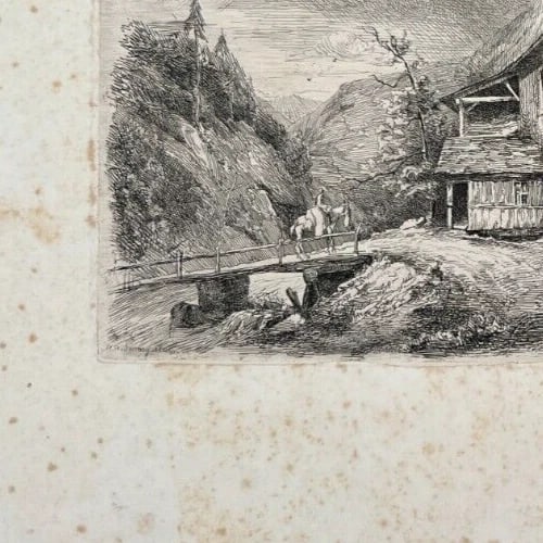 Landscape Forges Allevard Dauphine House People Antique Etching Original - 7