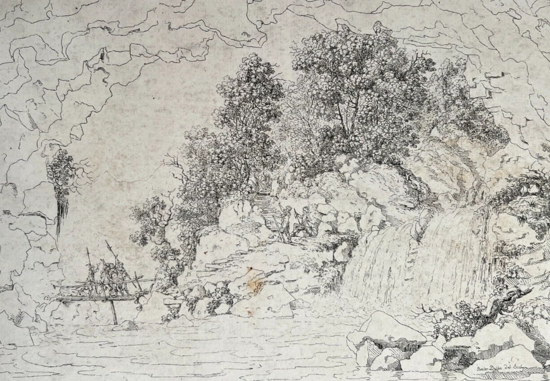 Louis Albert Guillain BACLER D'ALBE Landscape People Antique Etching Original - 2