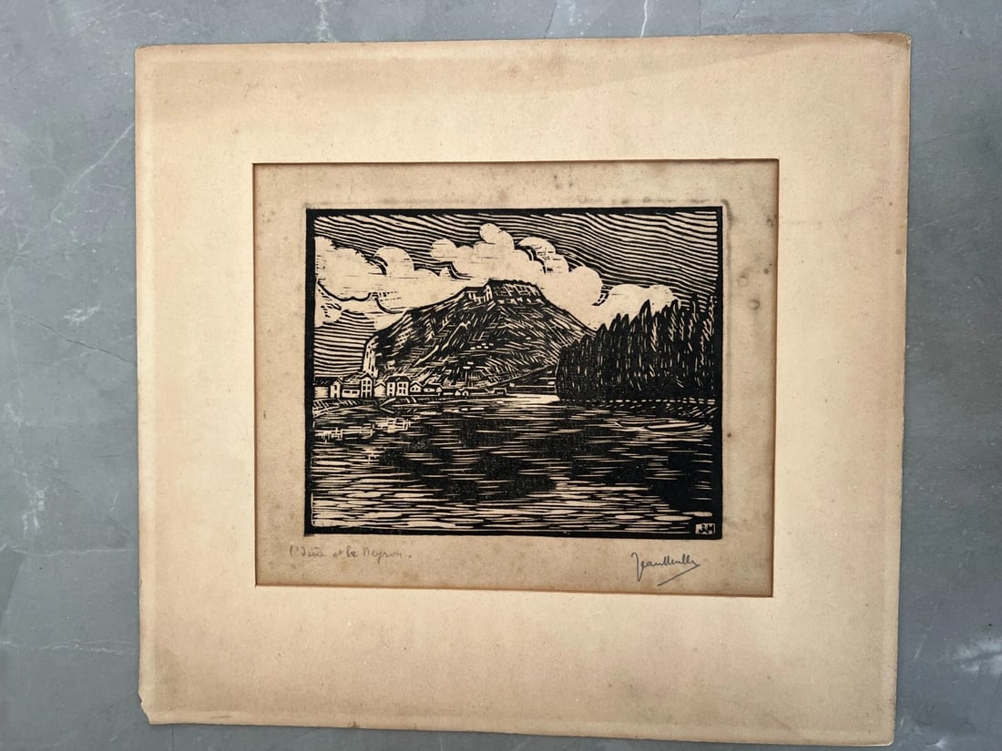 Isere et Meylan, Landscape, Lake, Houses Antique Etching Original signed - 3