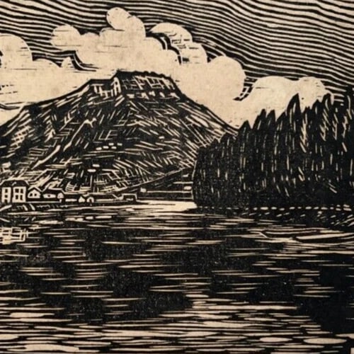 Isere et Meylan, Landscape, Lake, Houses Antique Etching Original signed - 6