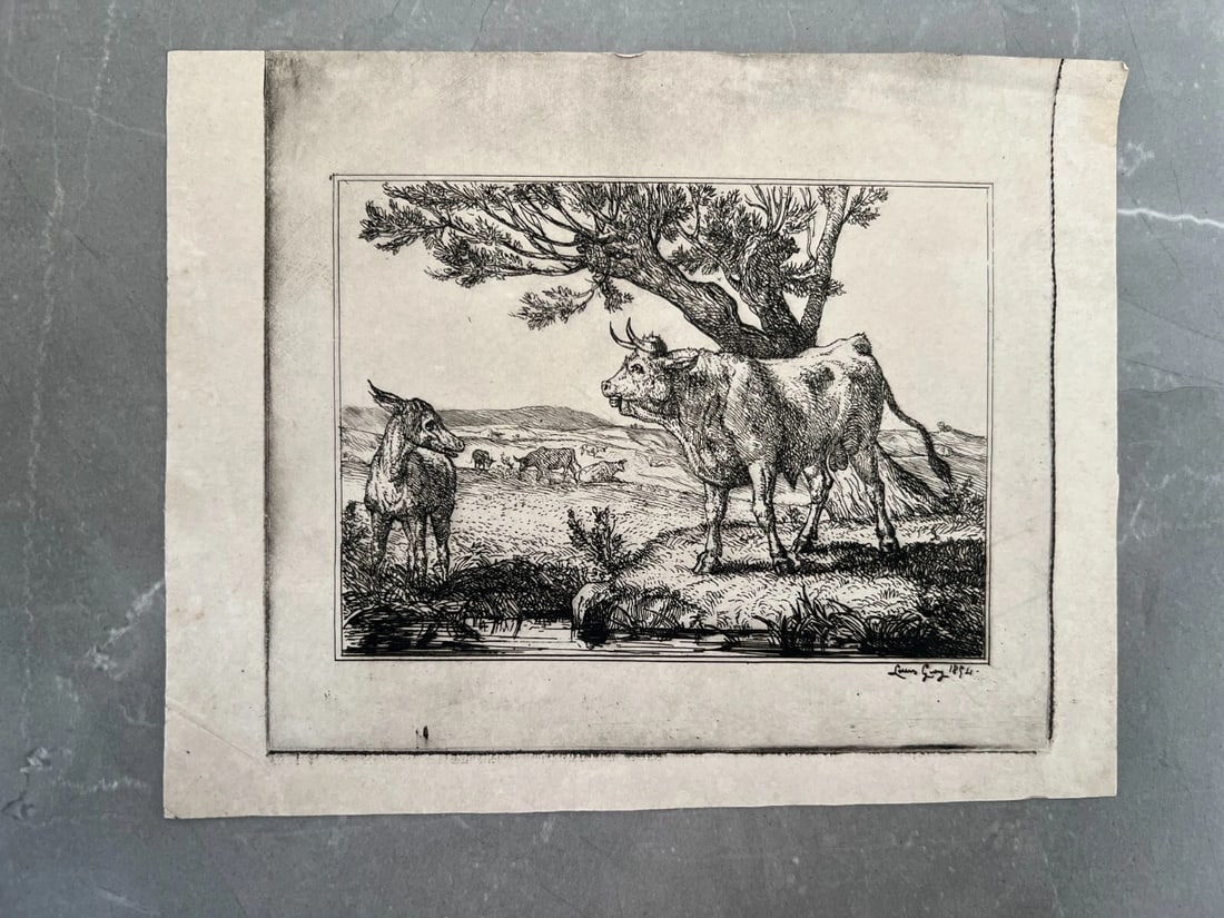 Louis GUY (1824-1888) Landscape, Cows 1875 - Etching Original - 3