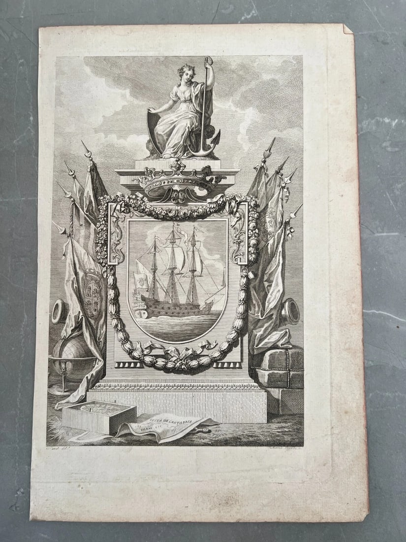 Etching Original Etching Boat, Woman, Flags, Sculpture, Travel - 8