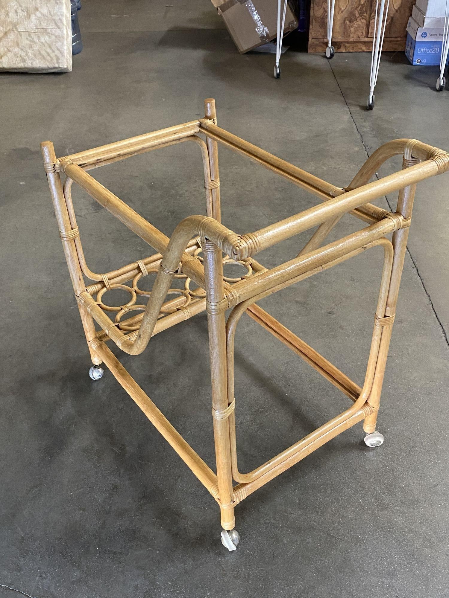 Restored Mid Century Rattan Bar Cart w/ Bottle Holder by Angraves, circa 1970 - 2