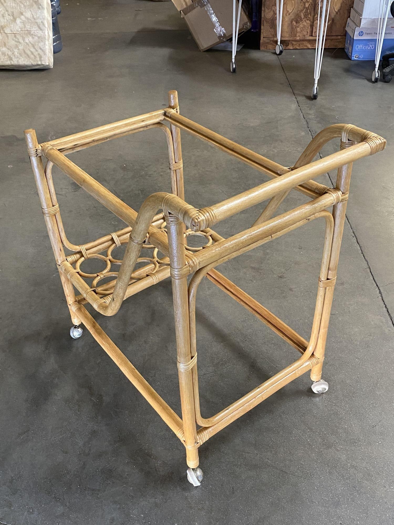 Restored Mid Century Rattan Bar Cart w/ Bottle Holder by Angraves, circa 1970 - 3