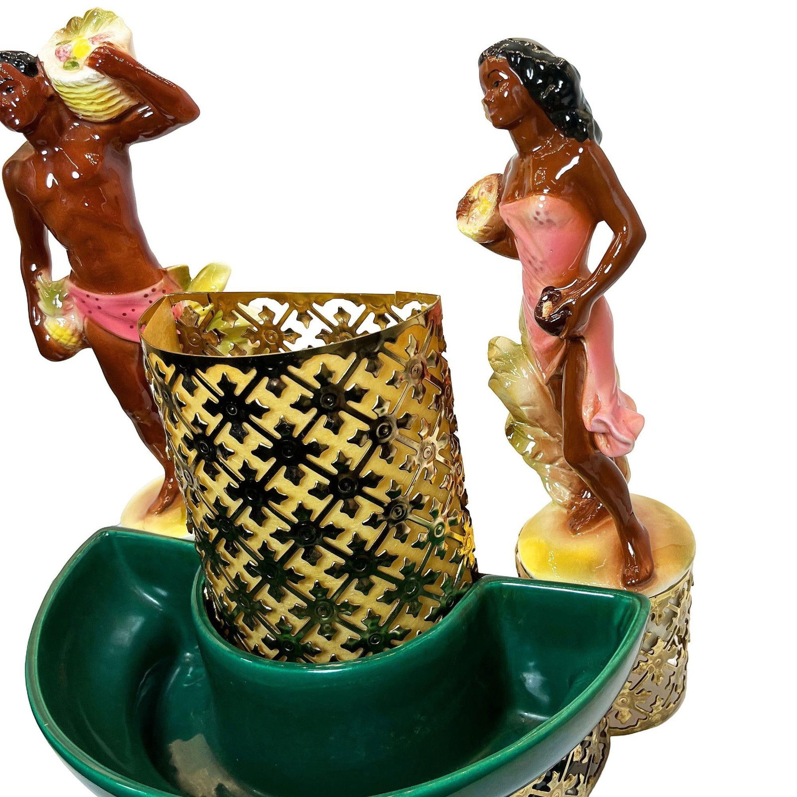 Mid-Century Hawaiian Themed Brass & Ceramic TV Lamp & Planter by Sierra Columbia - 2