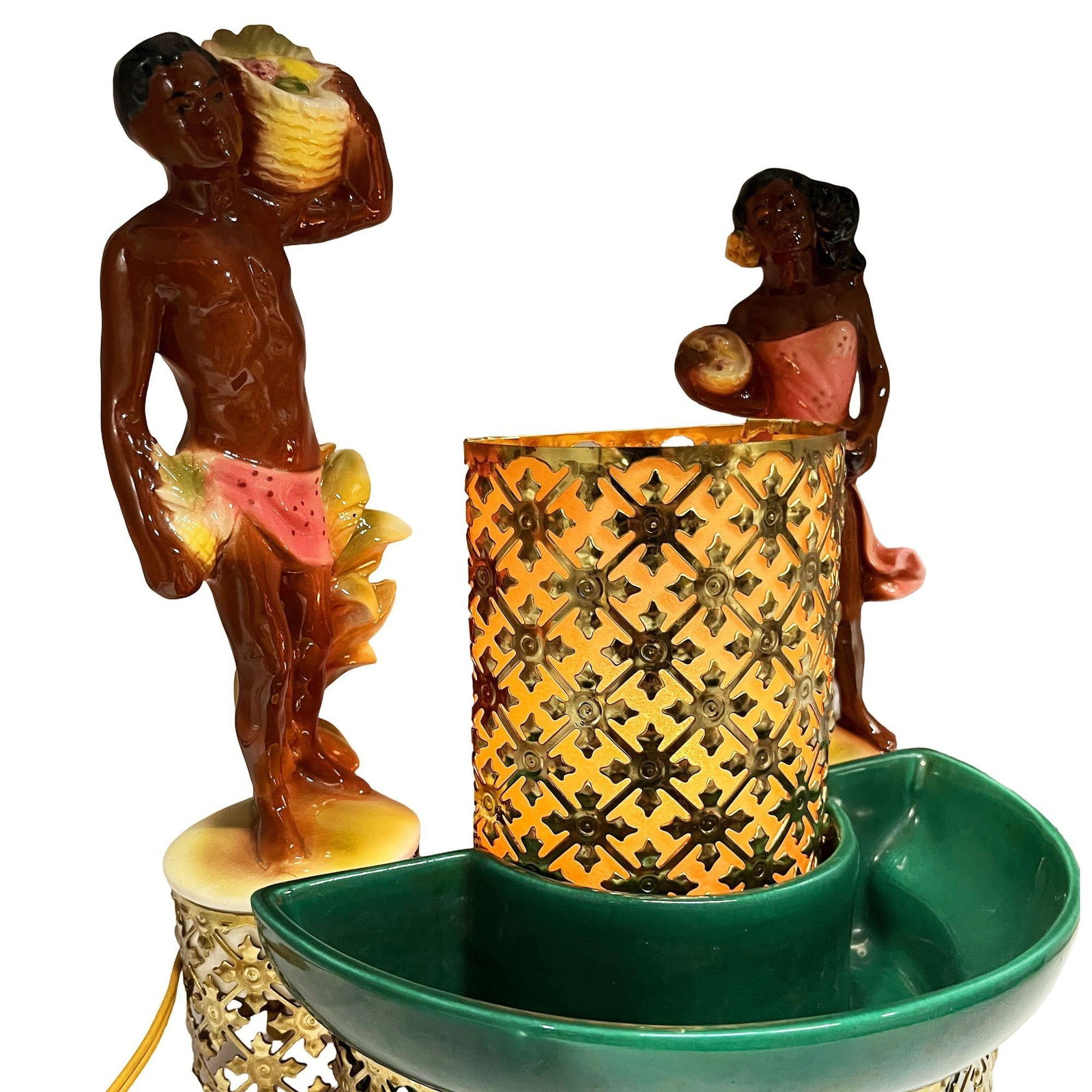 Mid-Century Hawaiian Themed Brass & Ceramic TV Lamp & Planter by Sierra Columbia - 3
