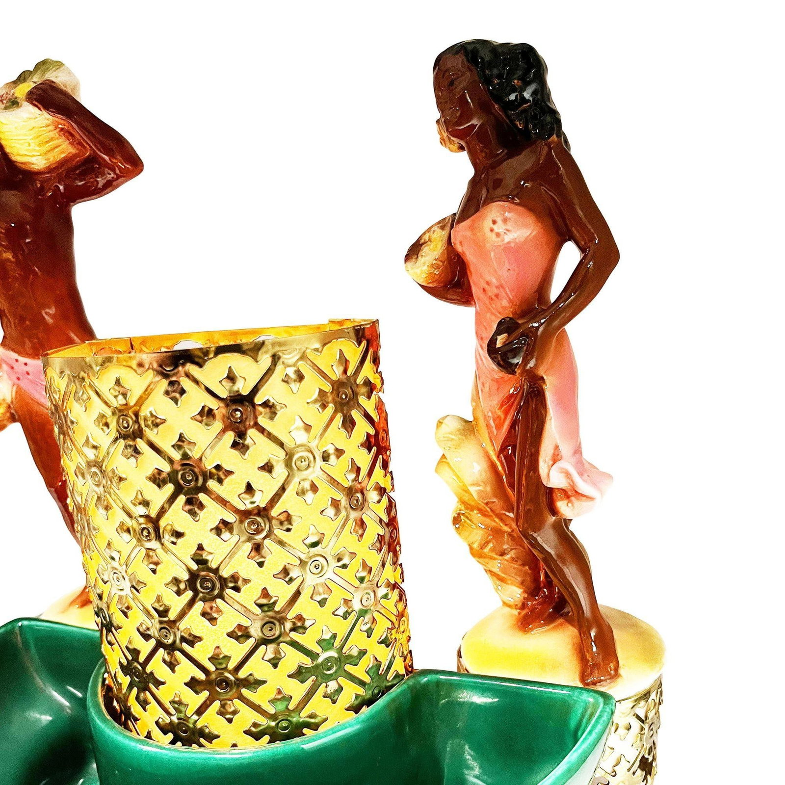 Mid-Century Hawaiian Themed Brass & Ceramic TV Lamp & Planter by Sierra Columbia - 4
