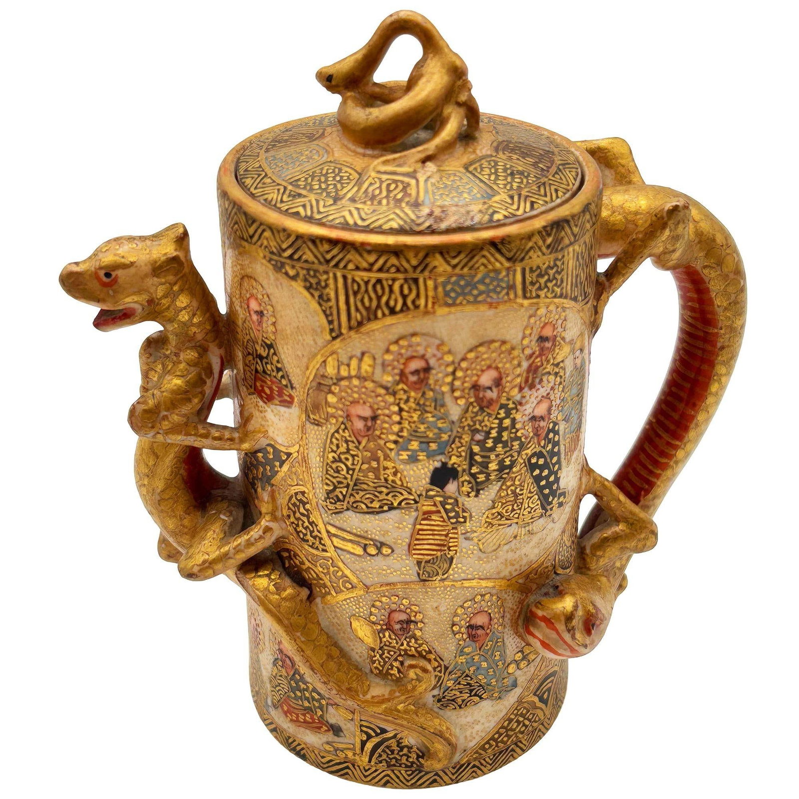 Gyokushu Satsuma Earthenware Saki Pitcher, C. Meiji Period - 2