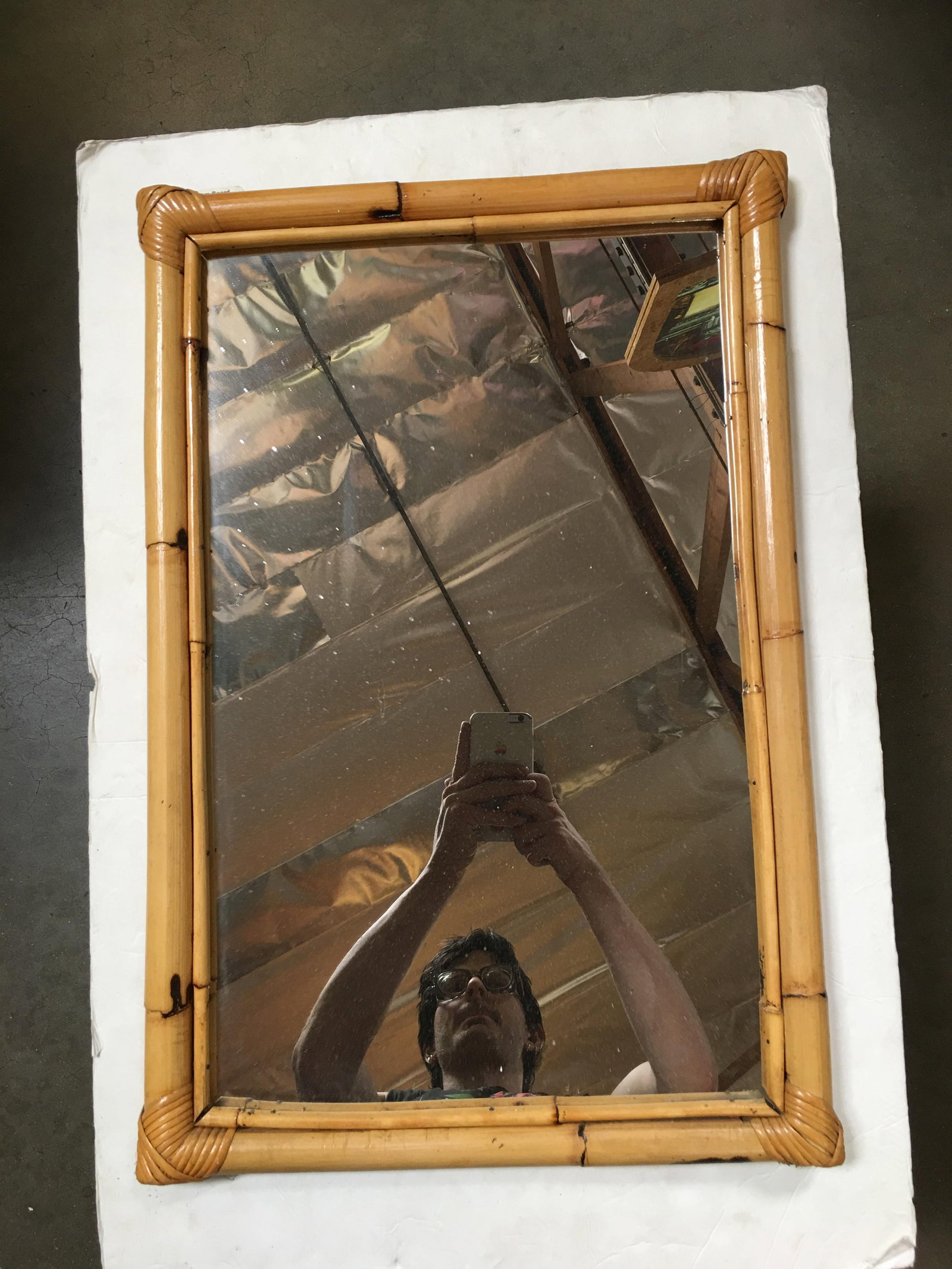 Two-Strand Rectangle Rattan Mirror with Stick Rattan Border - 2