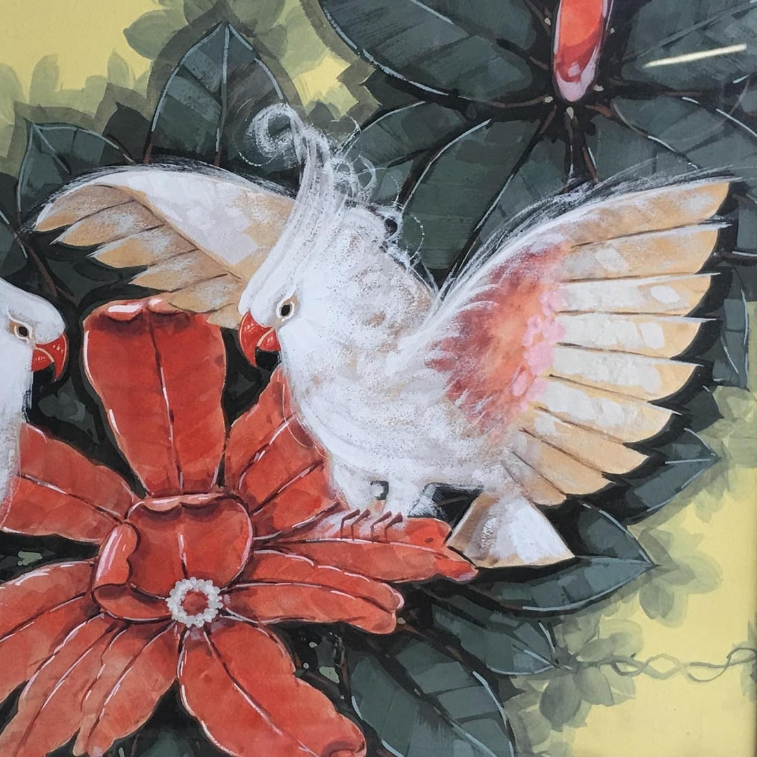 Restored Post-War Hawaiian Bird and Botanical Airbrush Painting, Framed - 3