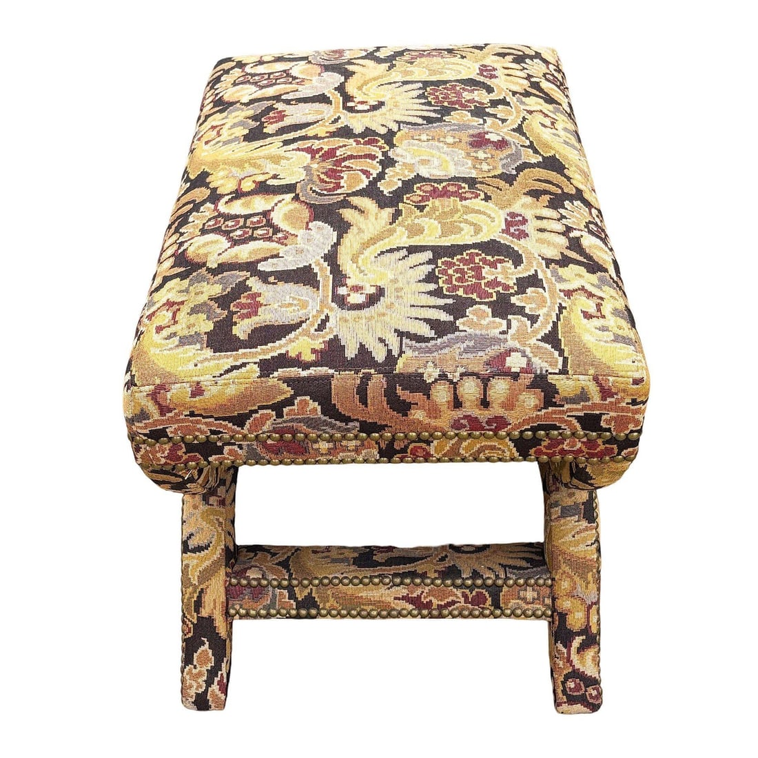 Bespoke Tapestry Upholstery X Bases Studded Nailhead Bench by Billy Baldwin - 3