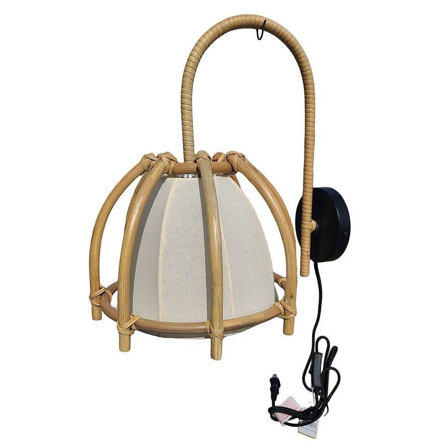 Natural Finish Rattan Skeleton Shade Wall Sconce, Pair - 2