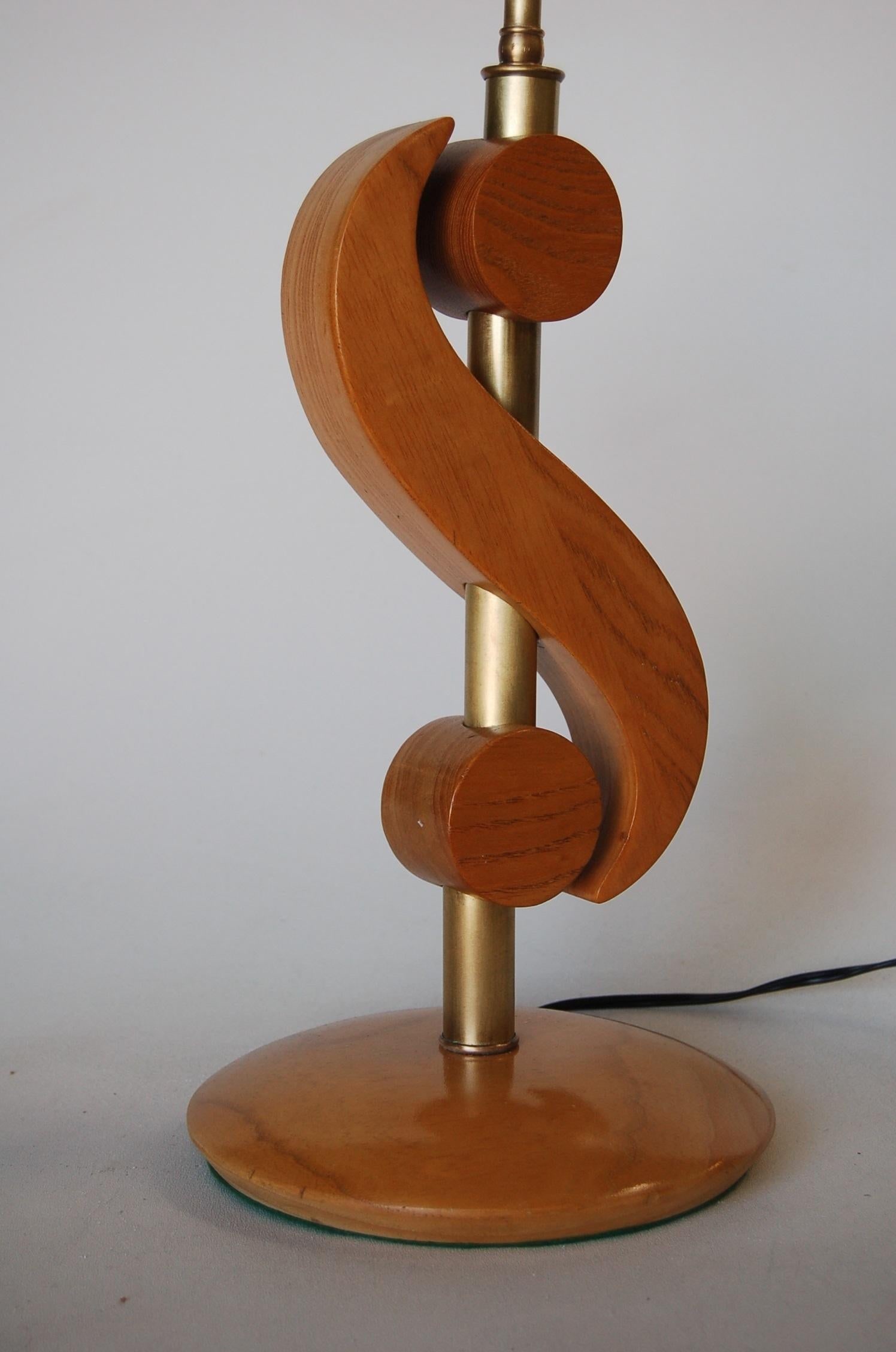 Carved Oak and Brass Biomorphic Modernist Table Lamp, Pair - 2
