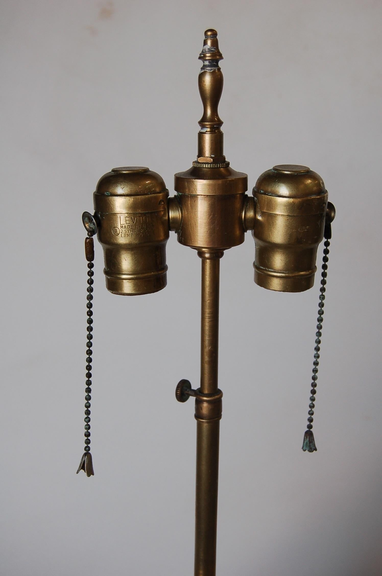 Carved Oak and Brass Biomorphic Modernist Table Lamp, Pair - 5