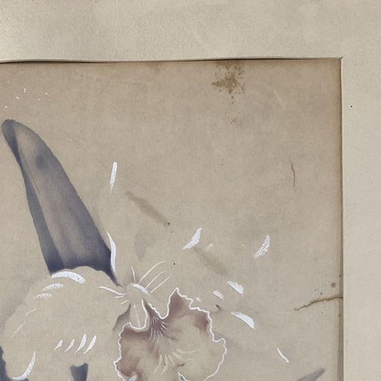 Post War White Orchid Airbrush Painting on Paper by Tip Freeman, Framed - 3