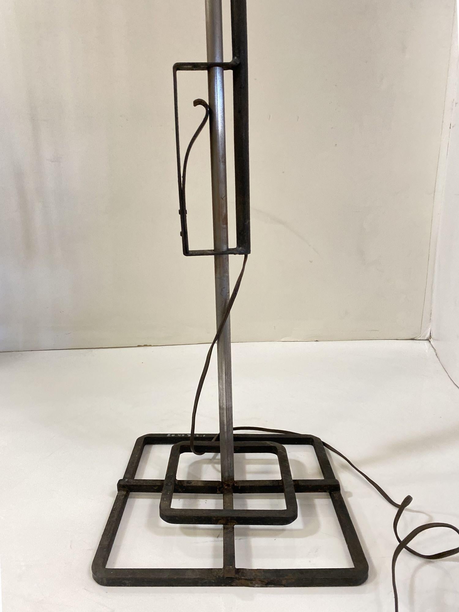 Late Mission Wrought Iron Adjustable Floor Lamp w/ Shade - 4
