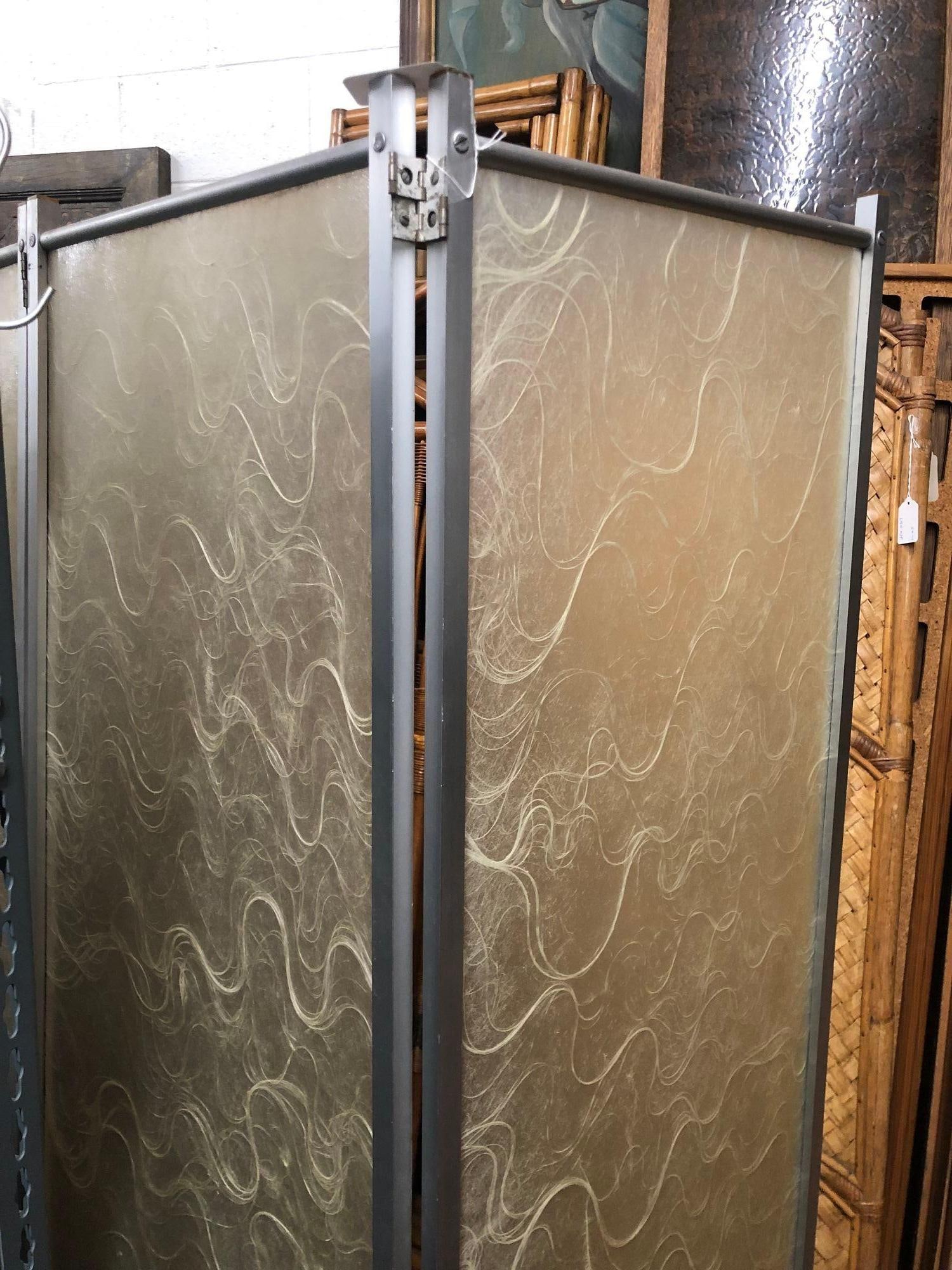 Modernist Brushed Aluminum & Spun Fiberglass Folding Screen - 5