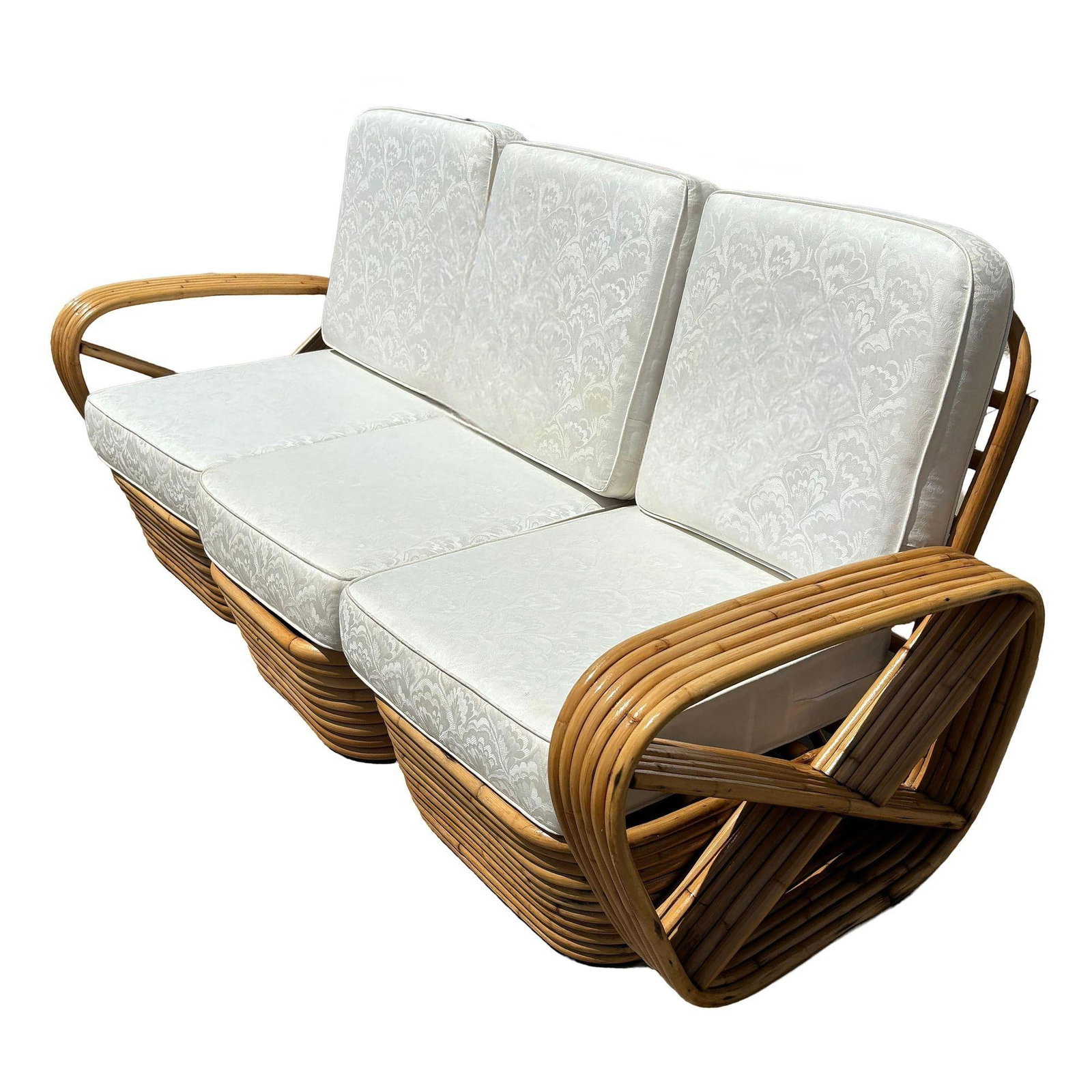 Restored Frankl Style Rattan Six-Strand Square Pretzel 3-Seater Sectional Sofa - 3