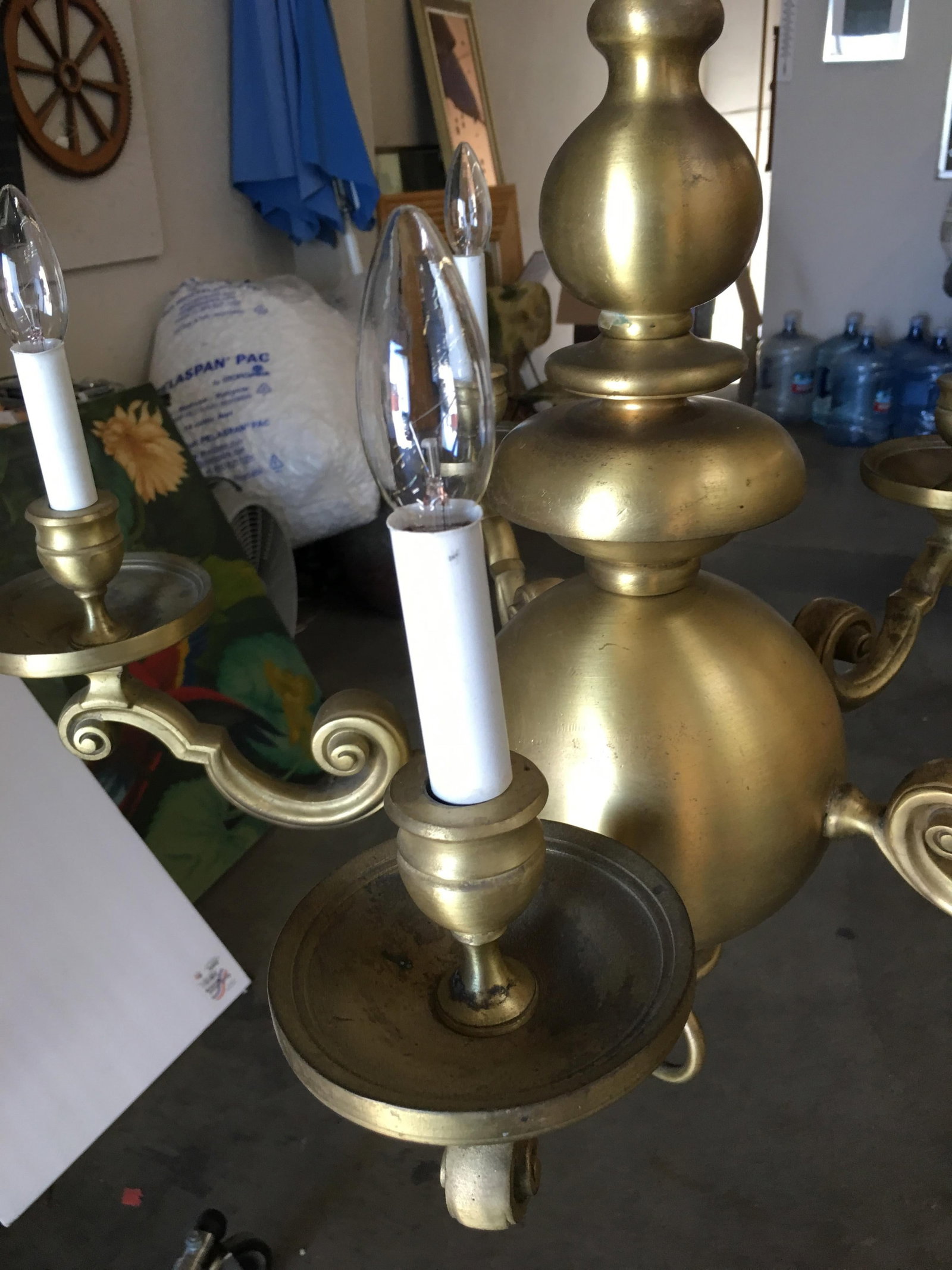 English Georgian Style Solid Brass 5-Arm Chandelier - 4