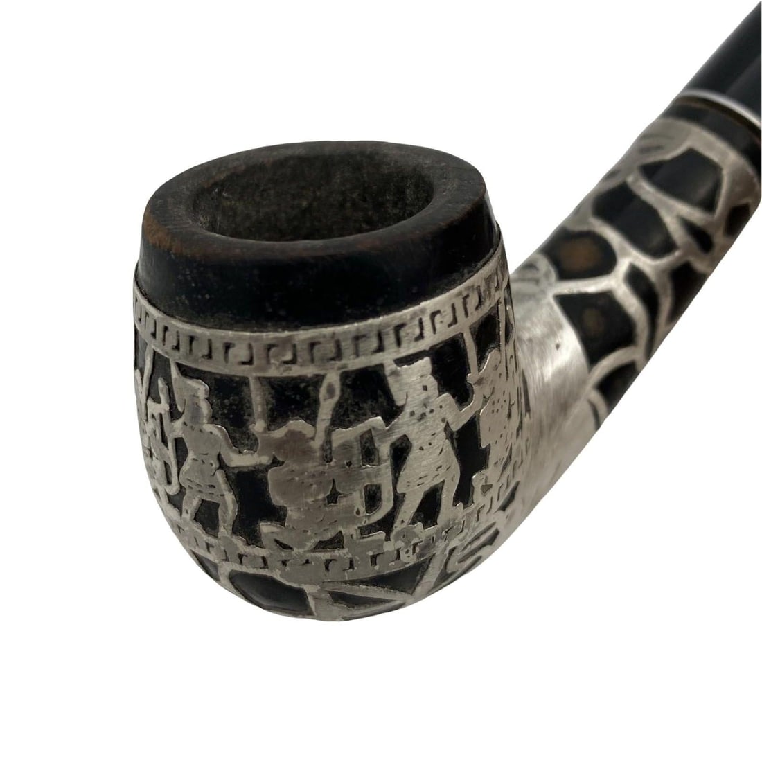 Brass and Bloodwood Pipe Holder by Dunhill w/ Silver Medico Pipe - 3