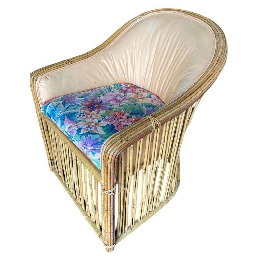 Set of Four Pencil Reed Rattan Armchair, Restored, 1970s - 2
