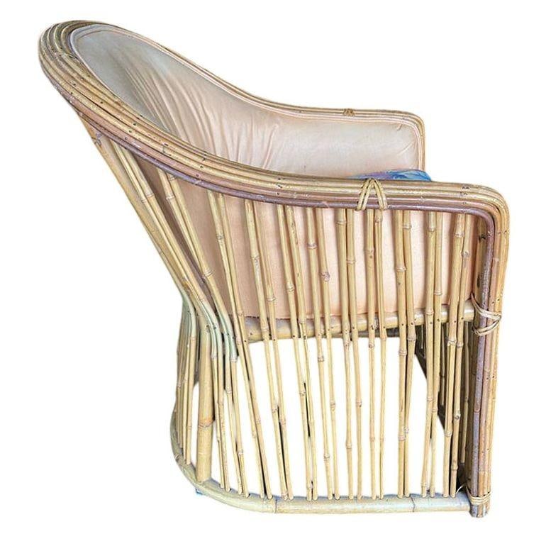 Set of Four Pencil Reed Rattan Armchair, Restored, 1970s - 3