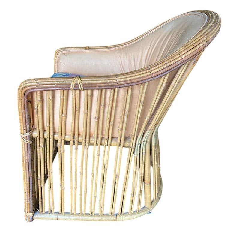 Set of Four Pencil Reed Rattan Armchair, Restored, 1970s - 4