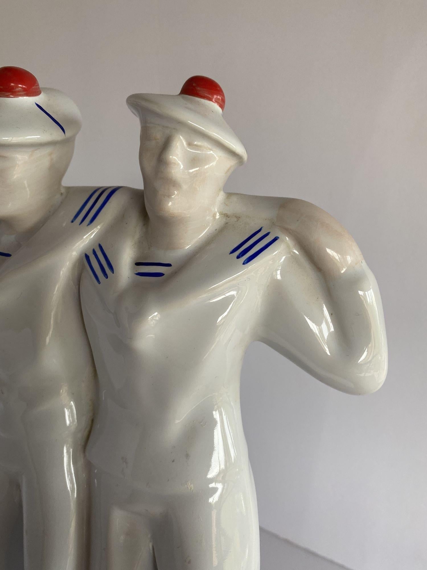 Art Deco Sailors on Leave Earthenware Ceramic Sculpture by Edouard Cazea - 2