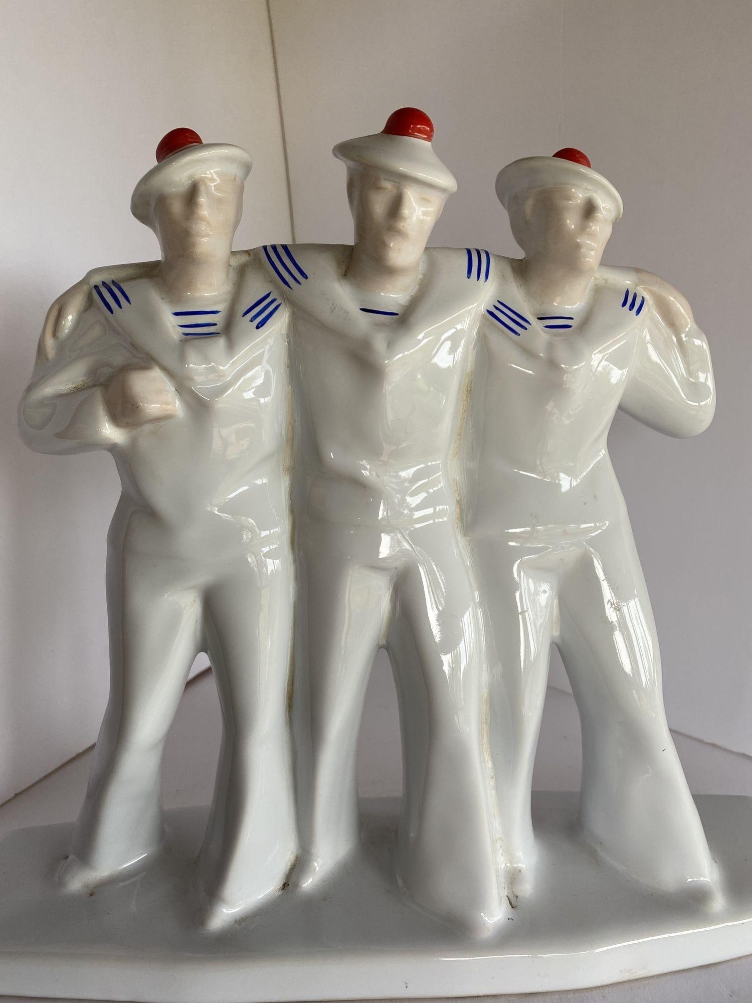 Art Deco Sailors on Leave Earthenware Ceramic Sculpture by Edouard Cazea - 5
