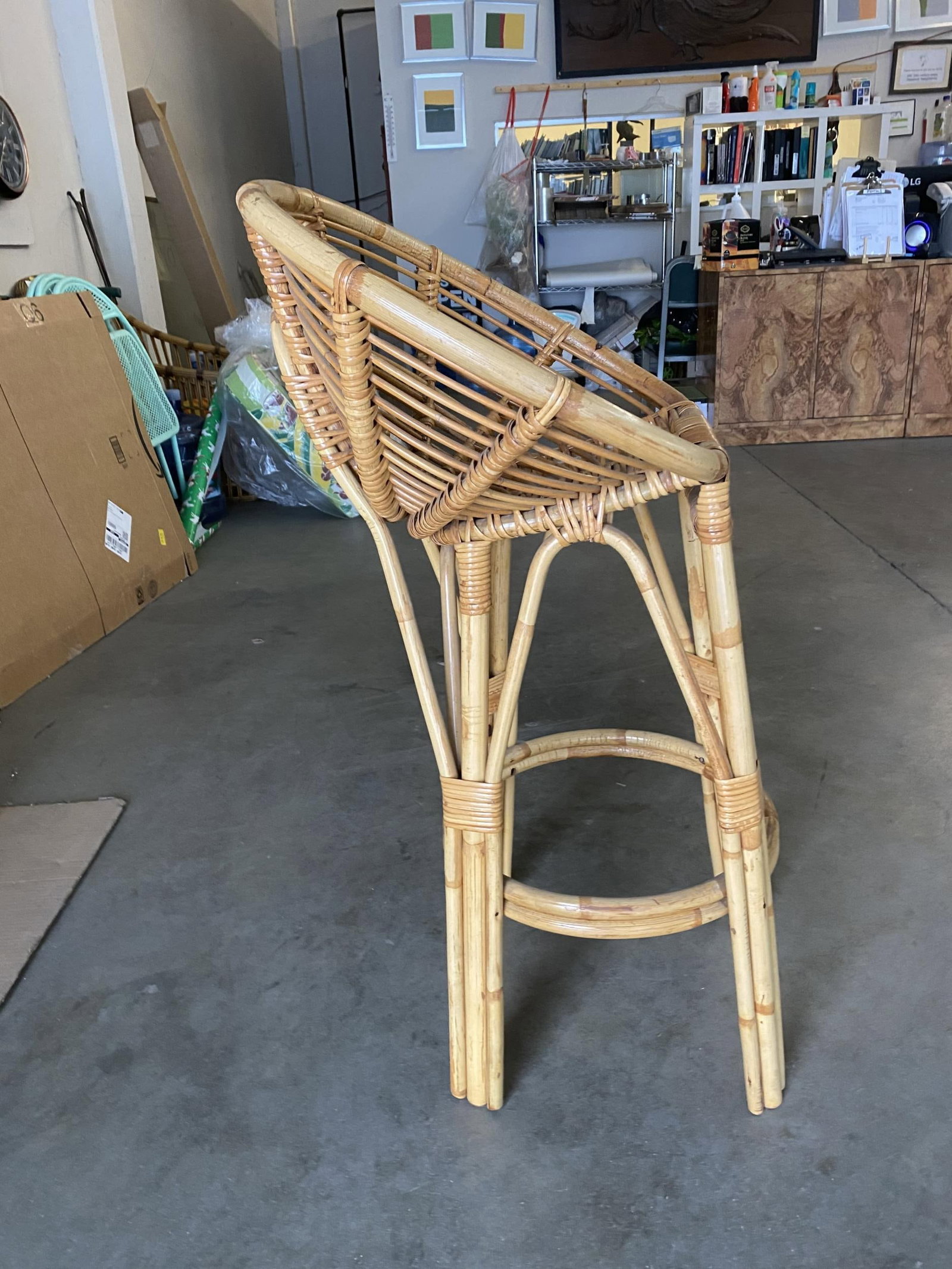 Restored Stick Rattan Bar Stools in the Manner of Albini, Pair - 3