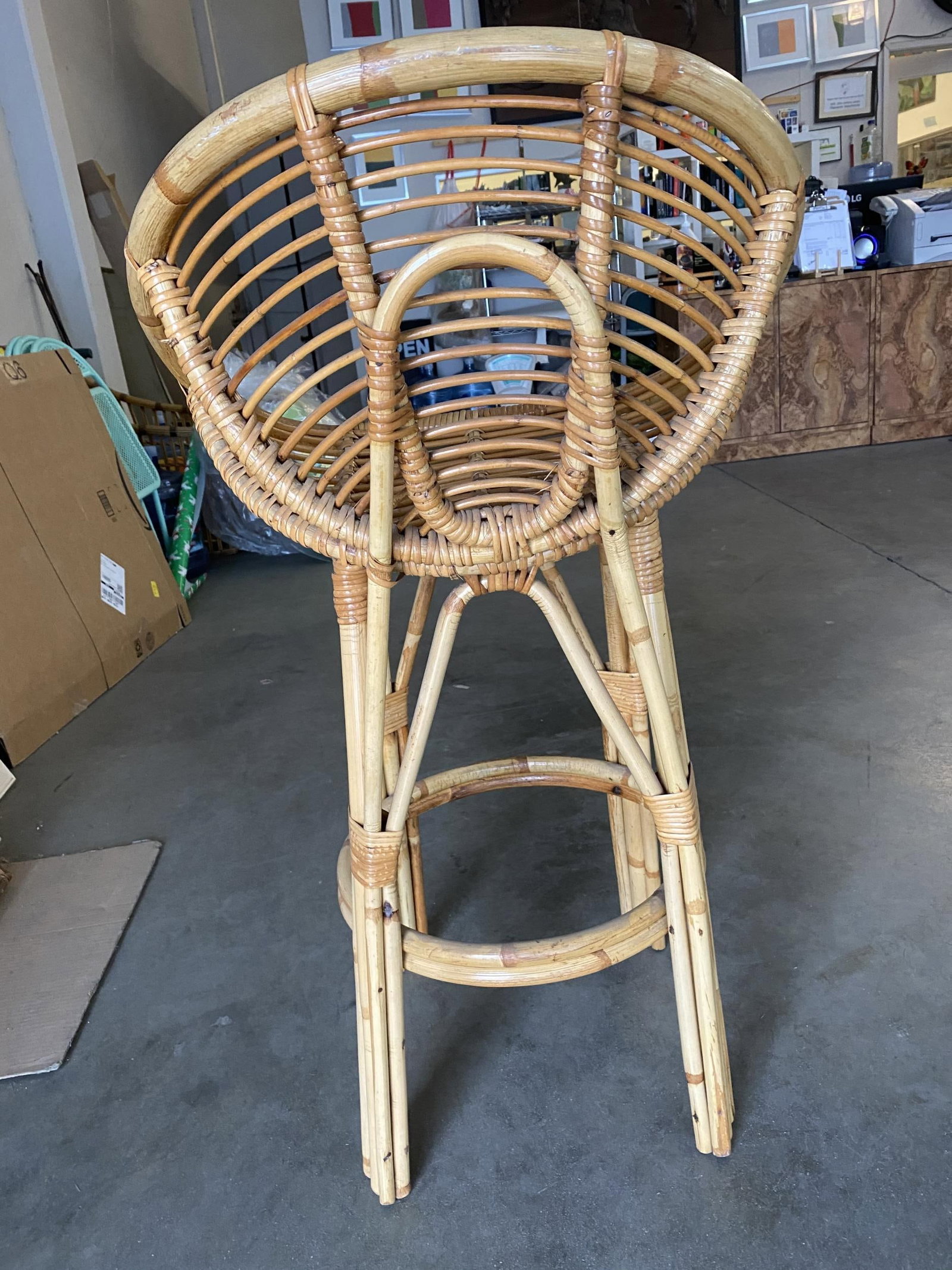 Restored Stick Rattan Bar Stools in the Manner of Albini, Pair - 4
