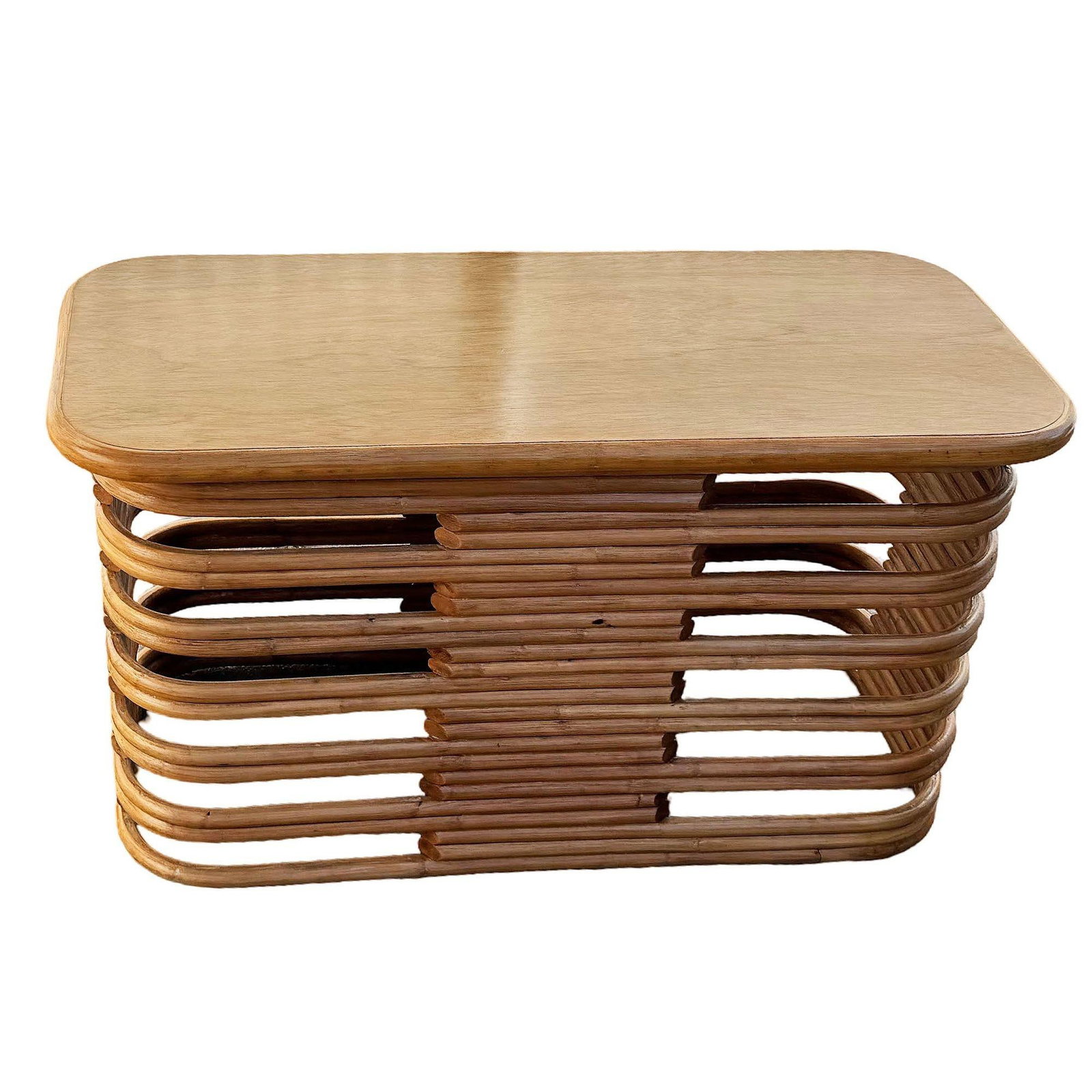 Restored Mid-century Mid-Century Stacked Rattan Side Drinks Table W/ Mahogany - 4