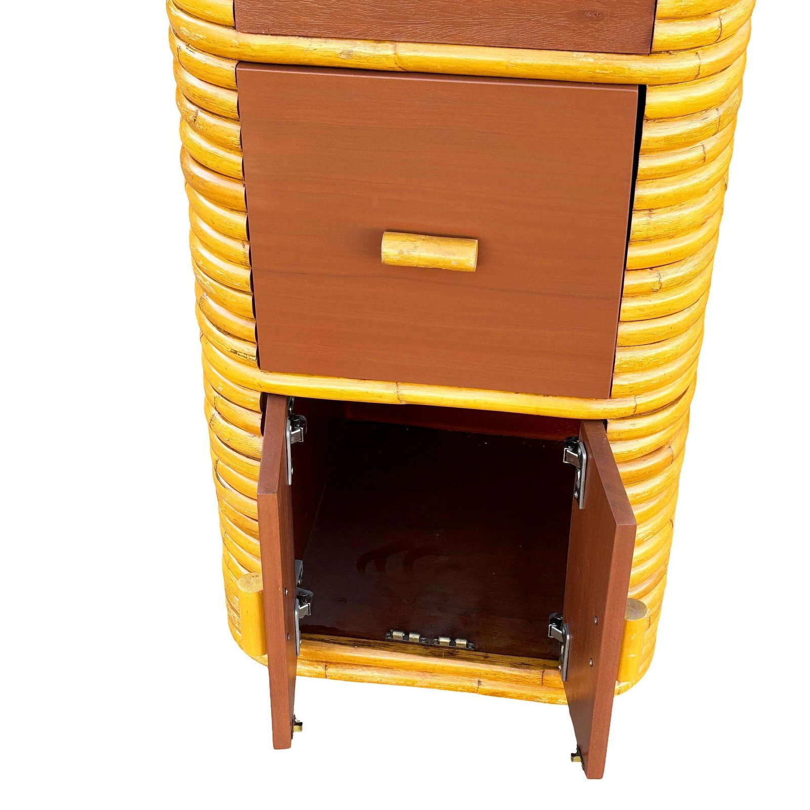 Restored Paul Frankl Style Stacked Rattan & Mahogany Cabinet w/ Drawers - 5