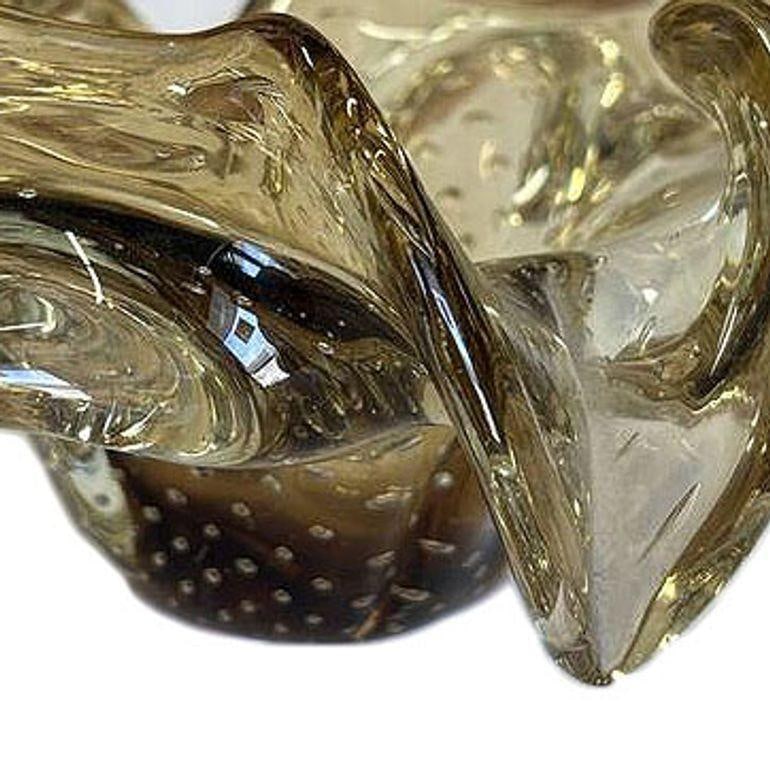 Mid-century Bullicante Amber Gold-Tone Ruffle Murano Art Glass Ashtray - 4