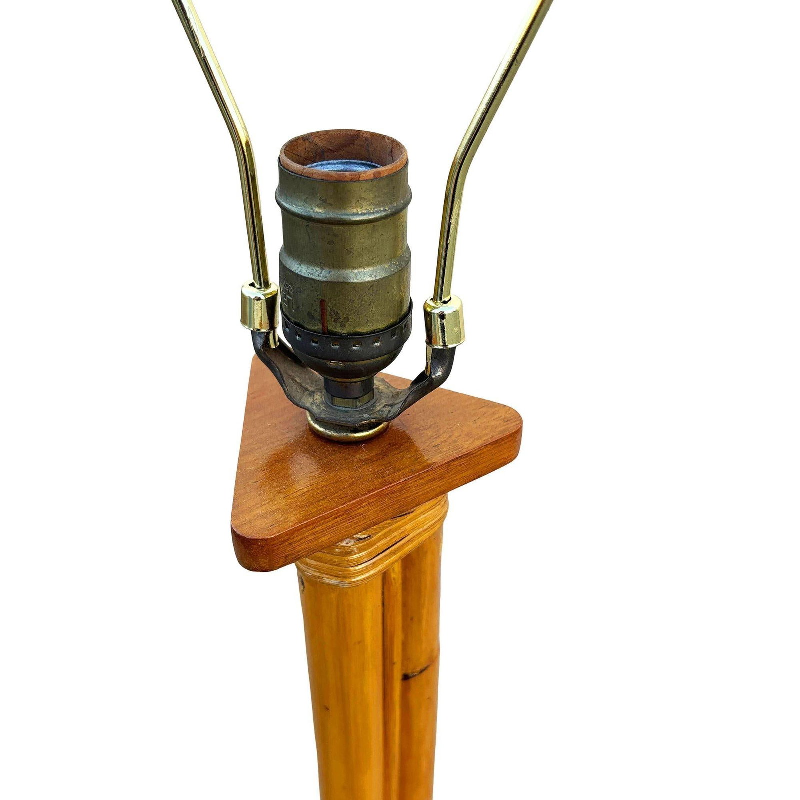 Restored Mid-century Three-Pole Rattan Floor Lamp w/ Mahogany Base - 2