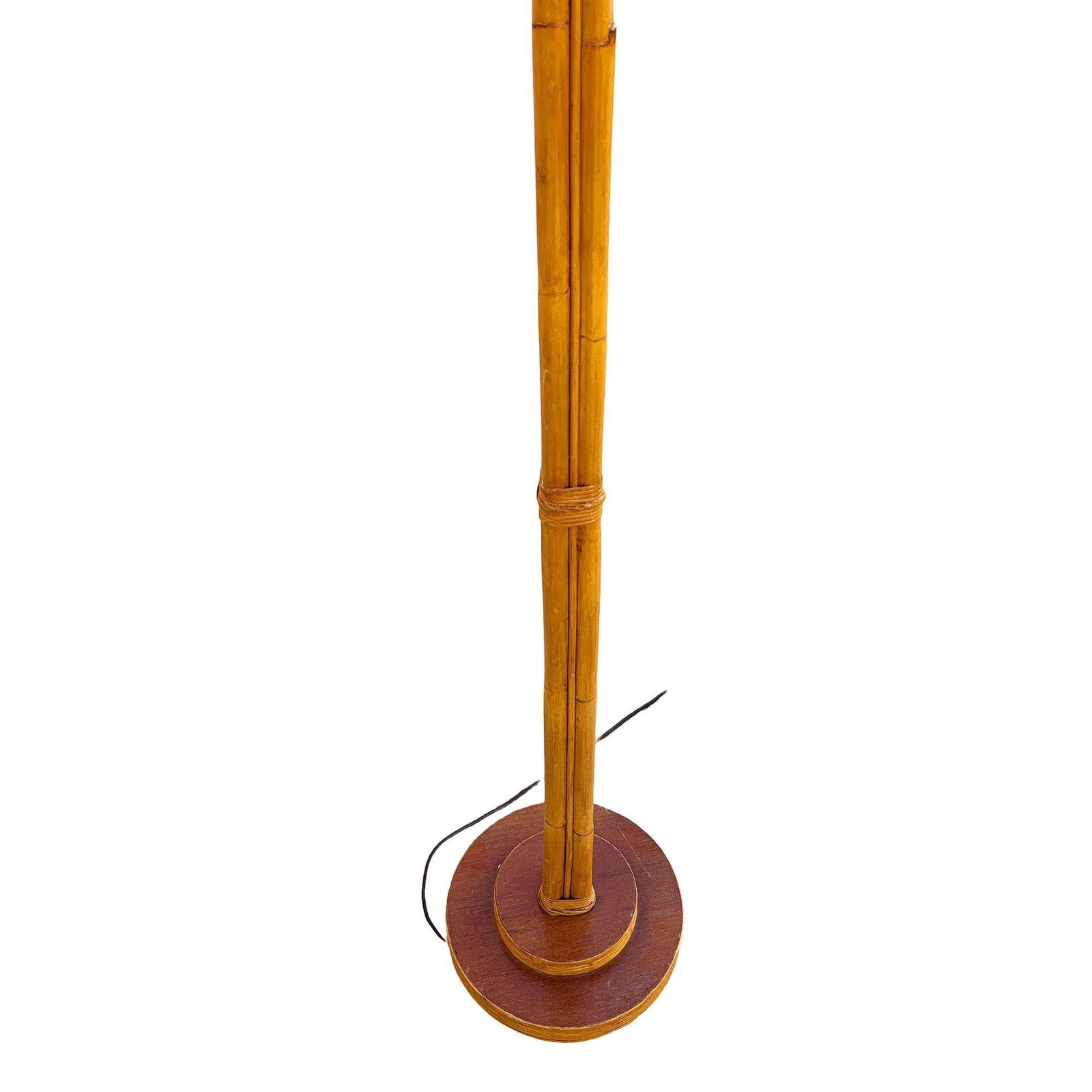 Restored Mid-century Three-Pole Rattan Floor Lamp w/ Mahogany Base - 3