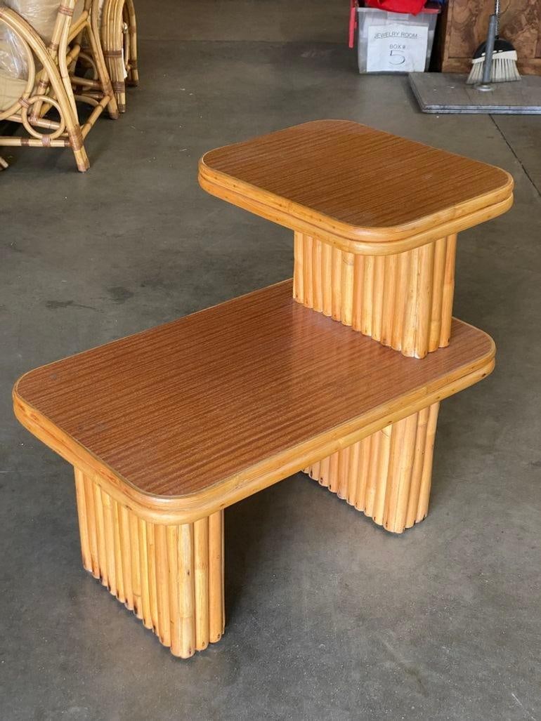 Restored Vertically Stacked Rattan Side Lamp Table with Formica Top - 2