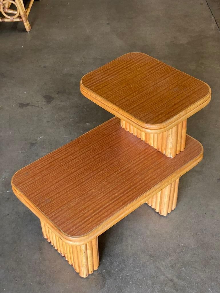Restored Vertically Stacked Rattan Side Lamp Table with Formica Top - 3