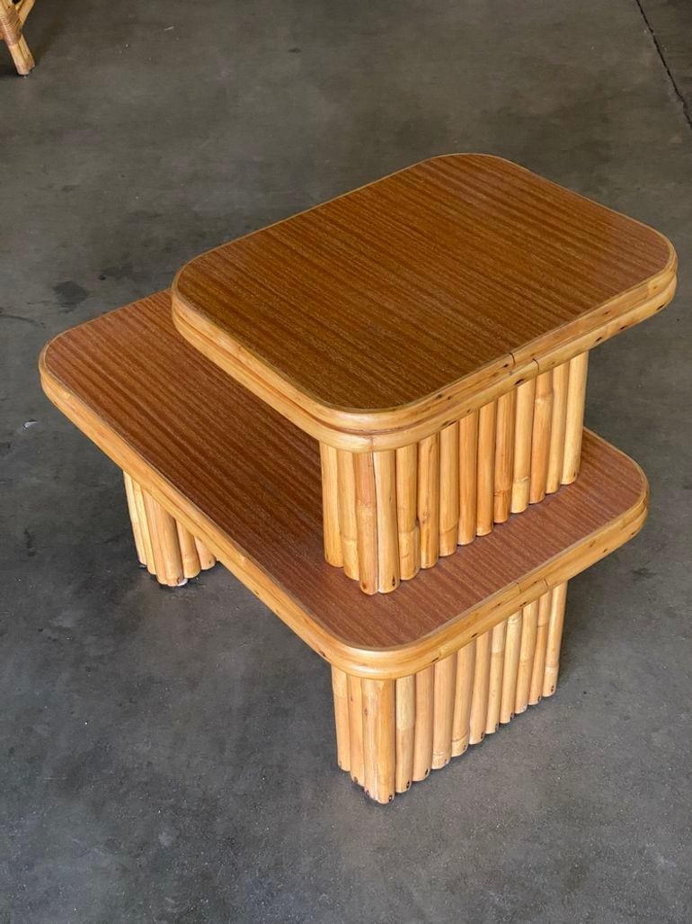 Restored Vertically Stacked Rattan Side Lamp Table with Formica Top - 4