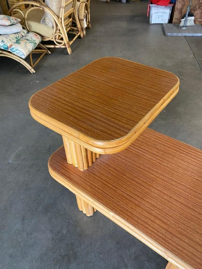 Restored Vertically Stacked Rattan Side Lamp Table with Formica Top - 5
