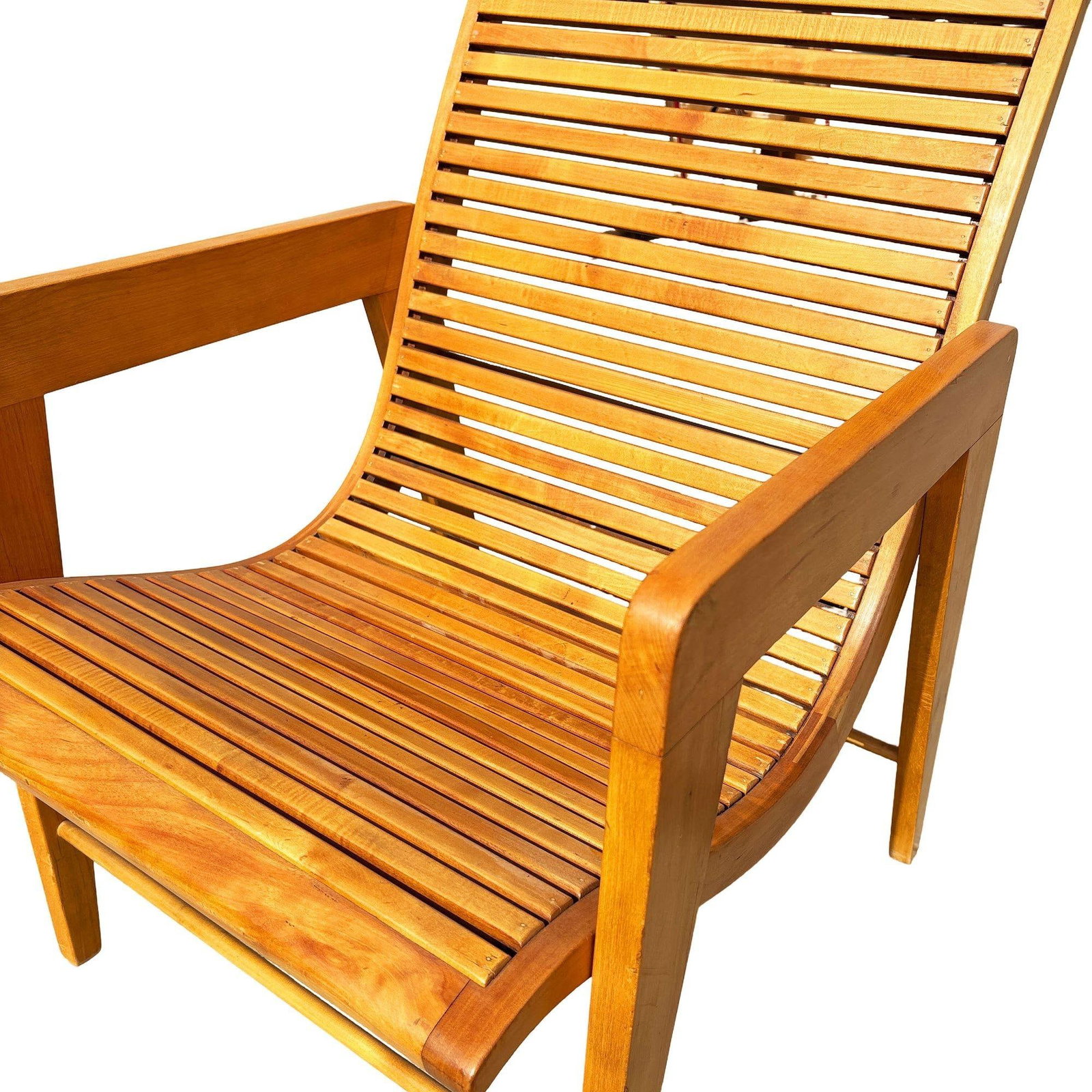 Bespooke Scandinavian Modern Blonde Slat Wood "Staple" Arm Lounge chair - 4