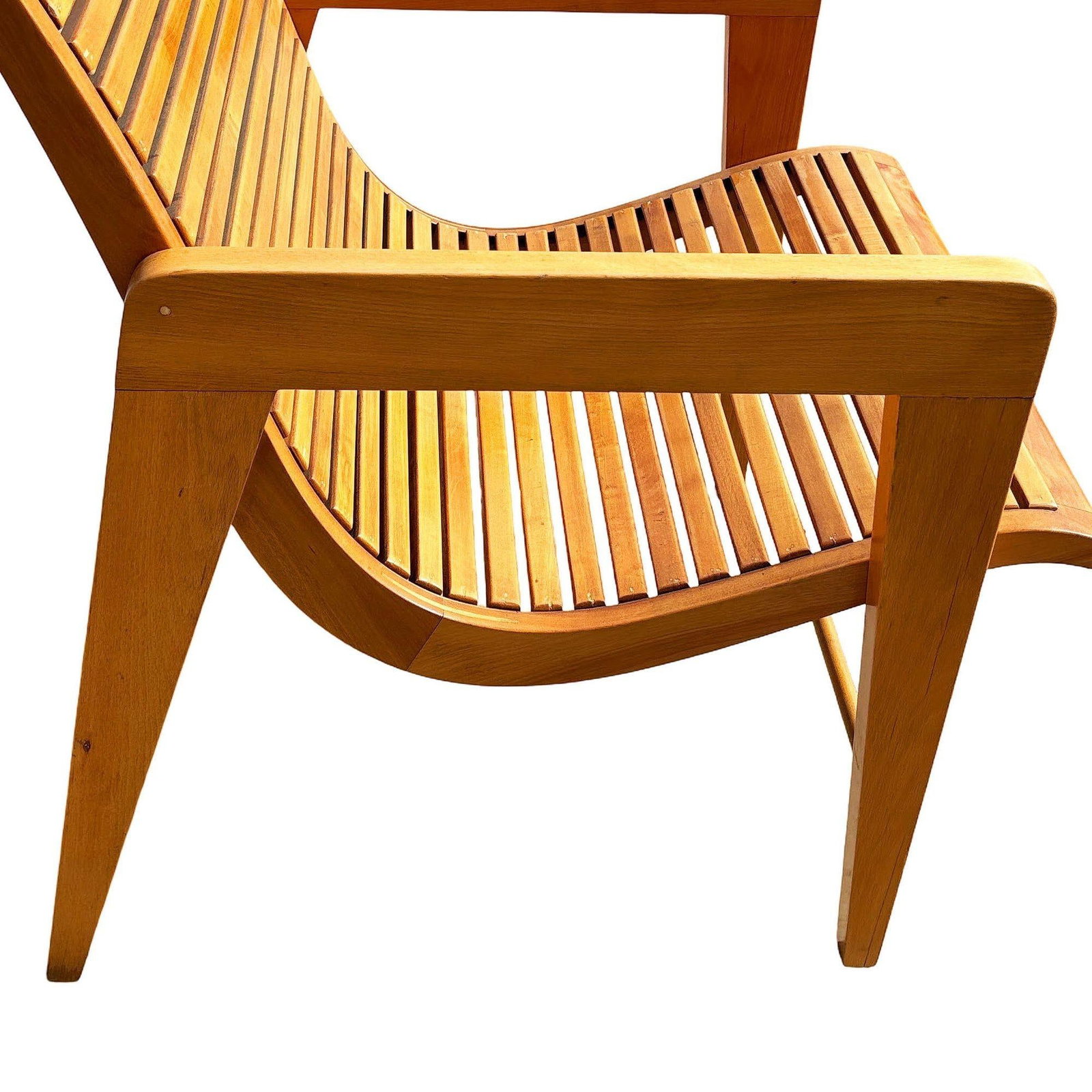 Bespooke Scandinavian Modern Blonde Slat Wood "Staple" Arm Lounge chair - 5
