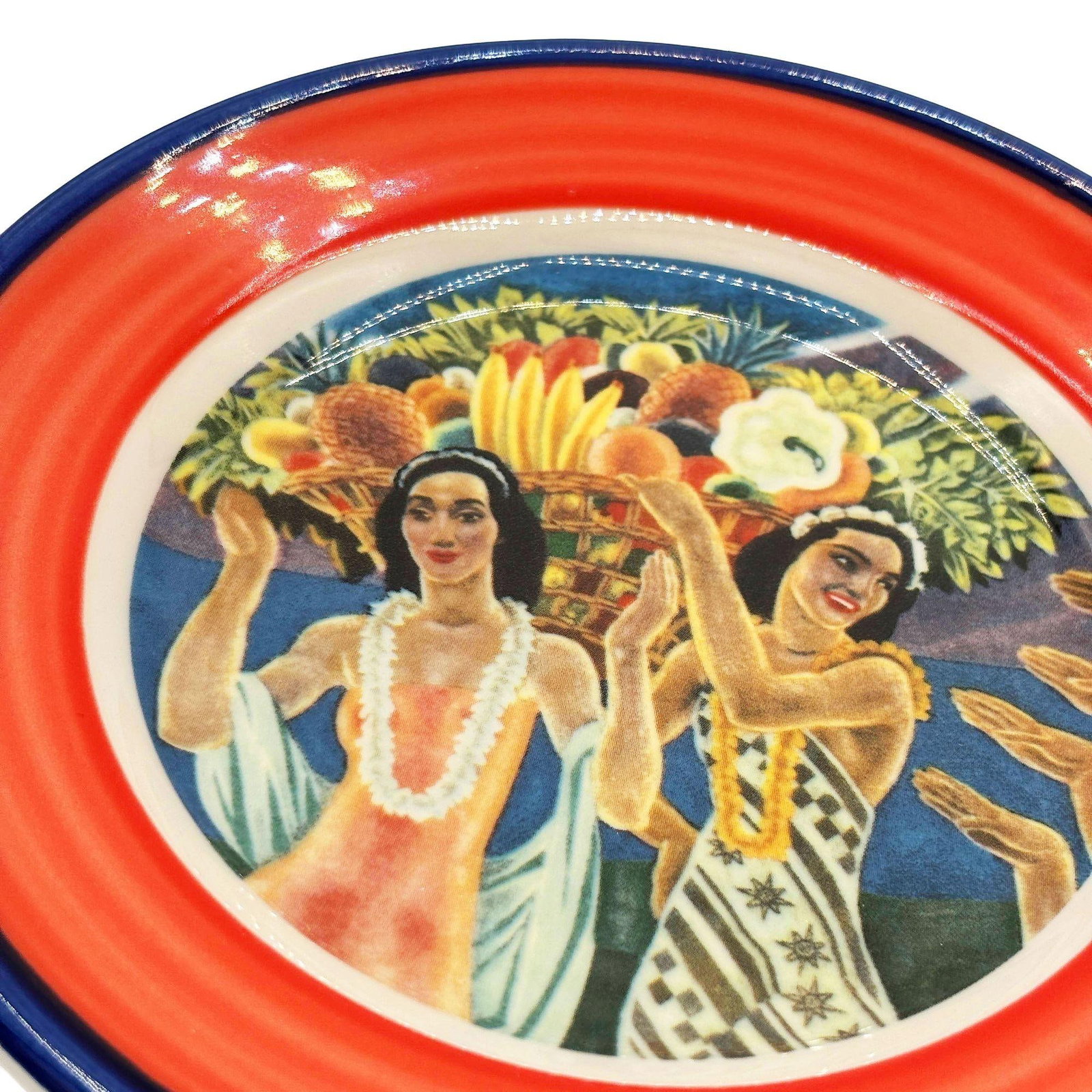 7.25" Eugene Savage "Island Feast" Red Salad Plate By Lynn Krantz Dish Books - 2