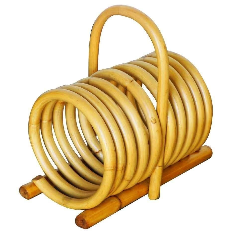 Restored Rattan Magazine Holder with Carrying Handle - 3