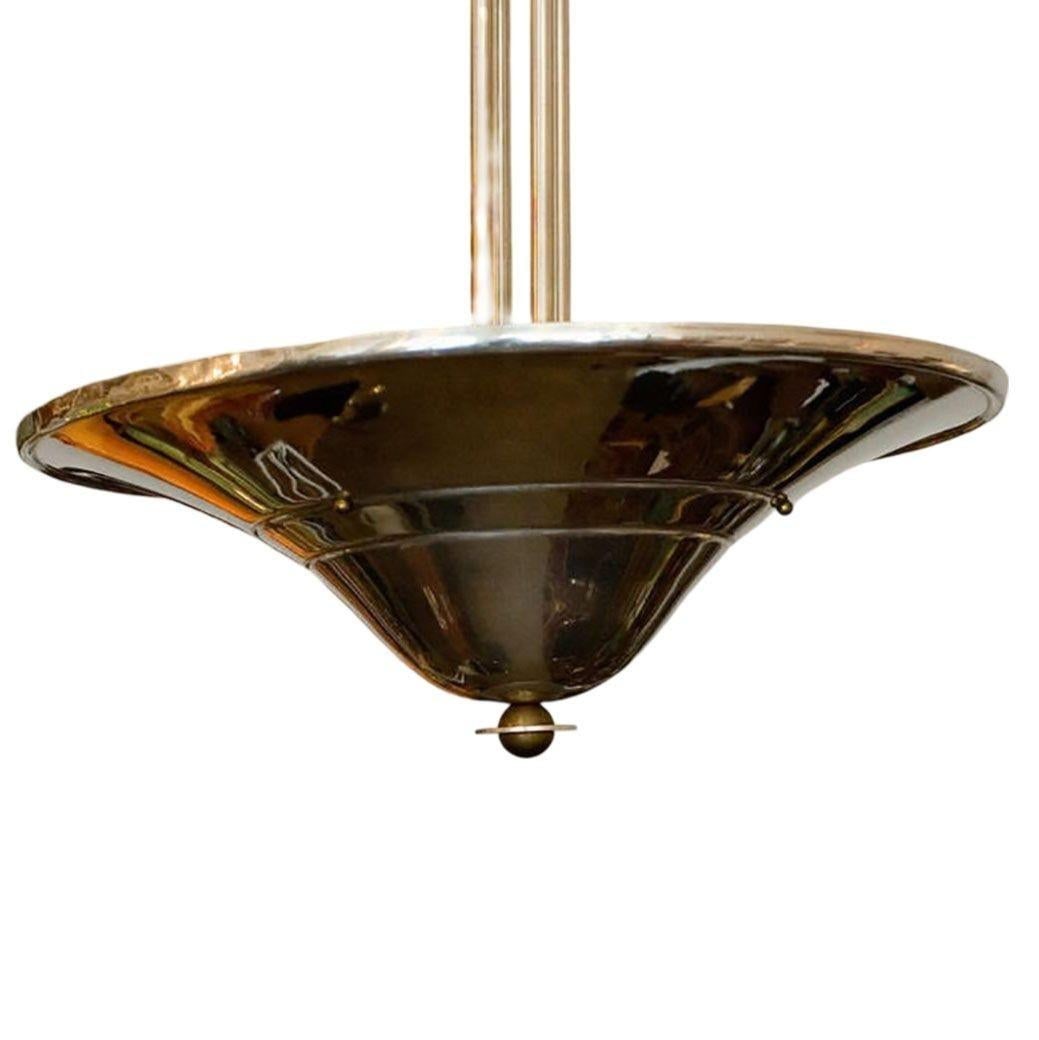 Streamline Art Deco Chrom Steel Saturn Saucer Ceiling Pendant Lamp, Pair - 4